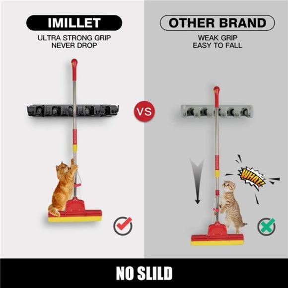 2 Pack Mop and Broom Holder,Wall Mounted Organizer Mop & Broom Storage Tool Rack - Picture 5 of 8